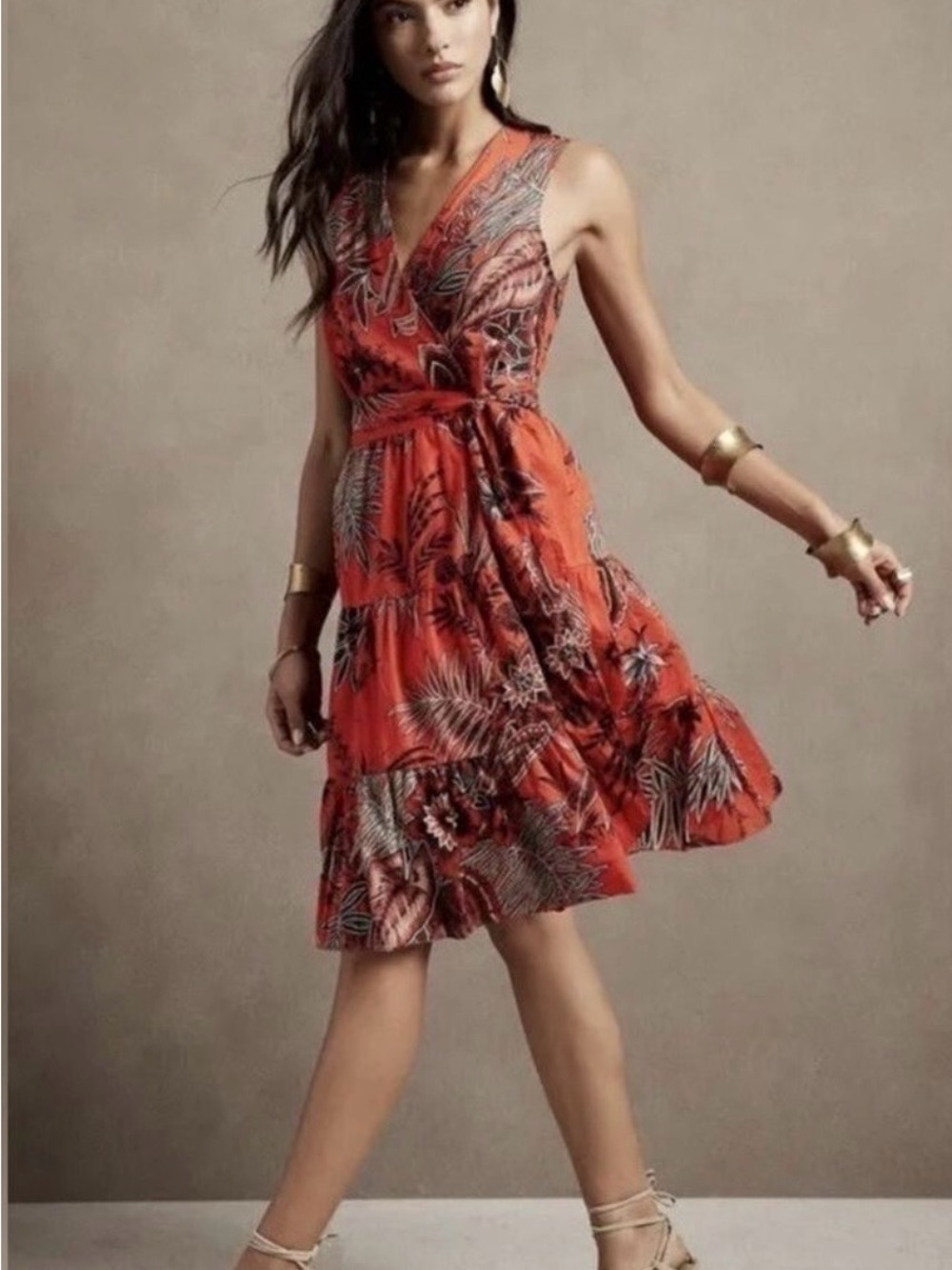 Banana Republic Stampa Cotton Wrap Resort Vacation Boho Dress GORGEOUS
